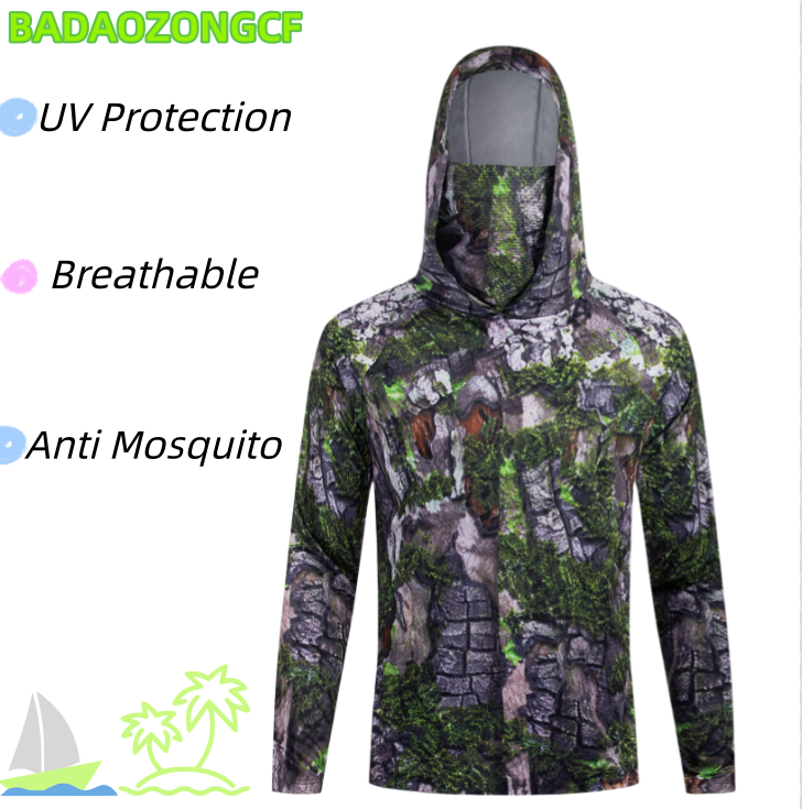 Fishing Shirt Uv Protection - Kaos Pancing Berkerudung Pria, Pelindung UV,